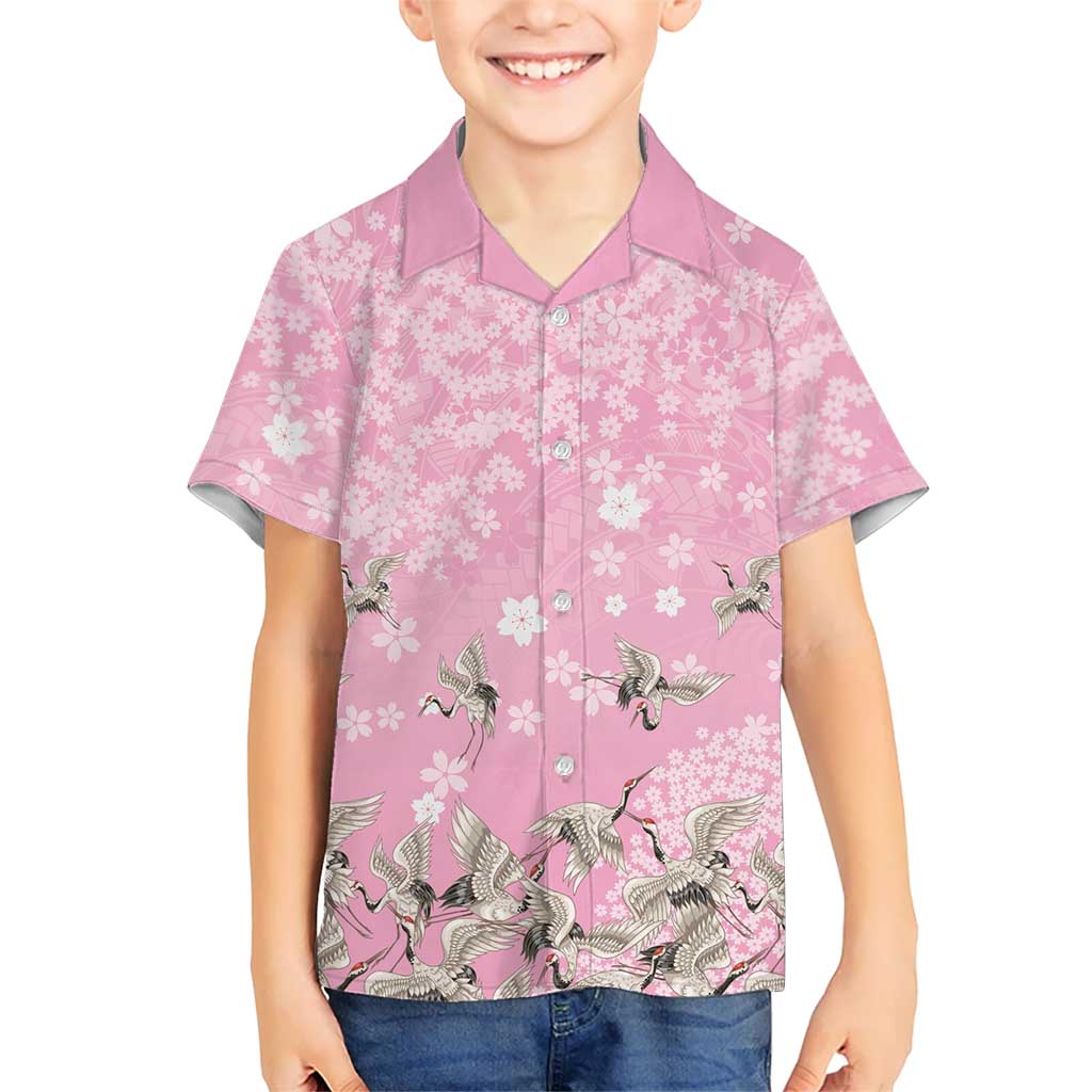 Cranes Sakura Floral Pink Pastel Hawaiian Shirt Hawaii Japan Culture - Polynesian Pride