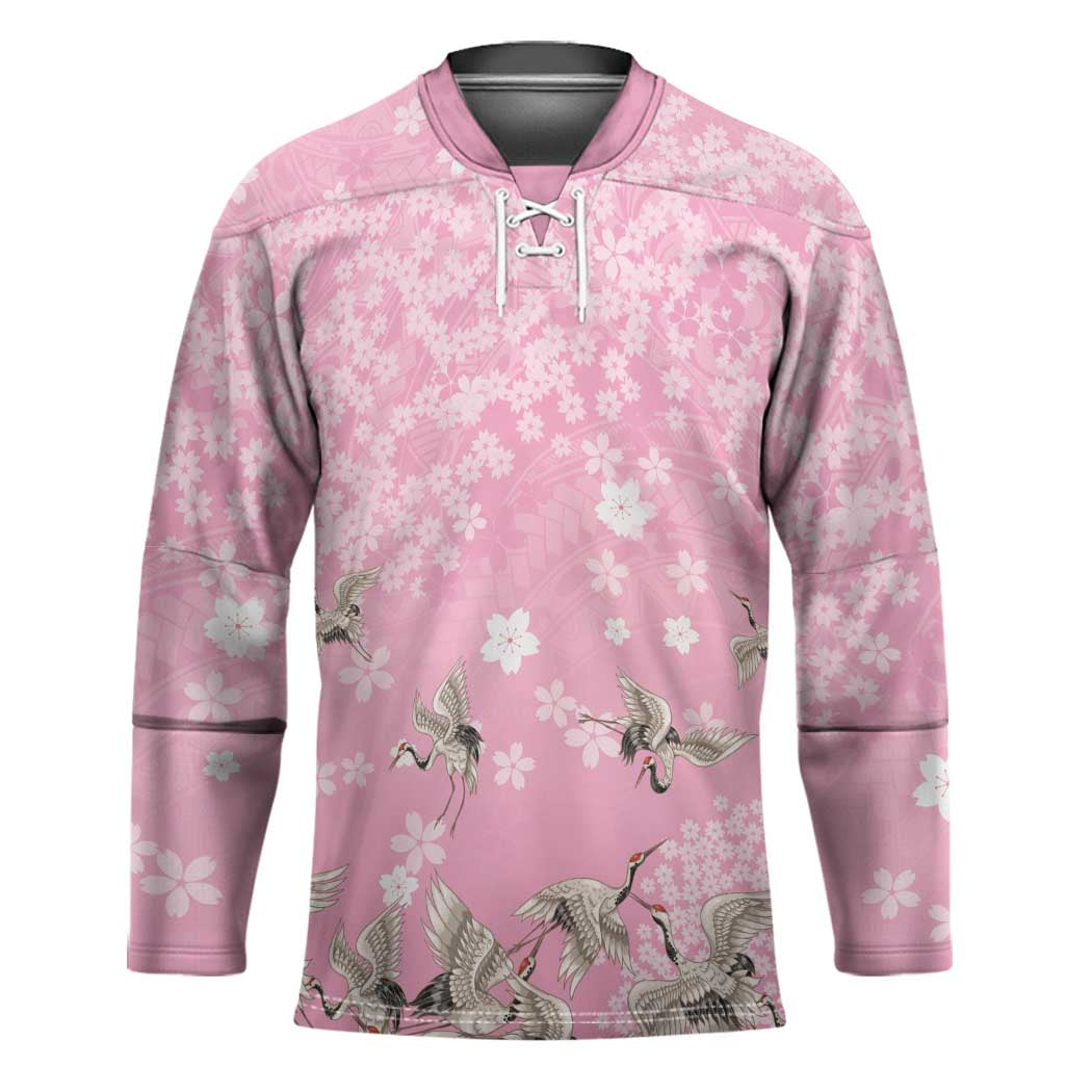 Cranes Sakura Floral Pink Pastel Hockey Jersey Hawaii Japan Culture LT01 Unisex Pink - Polynesian Pride
