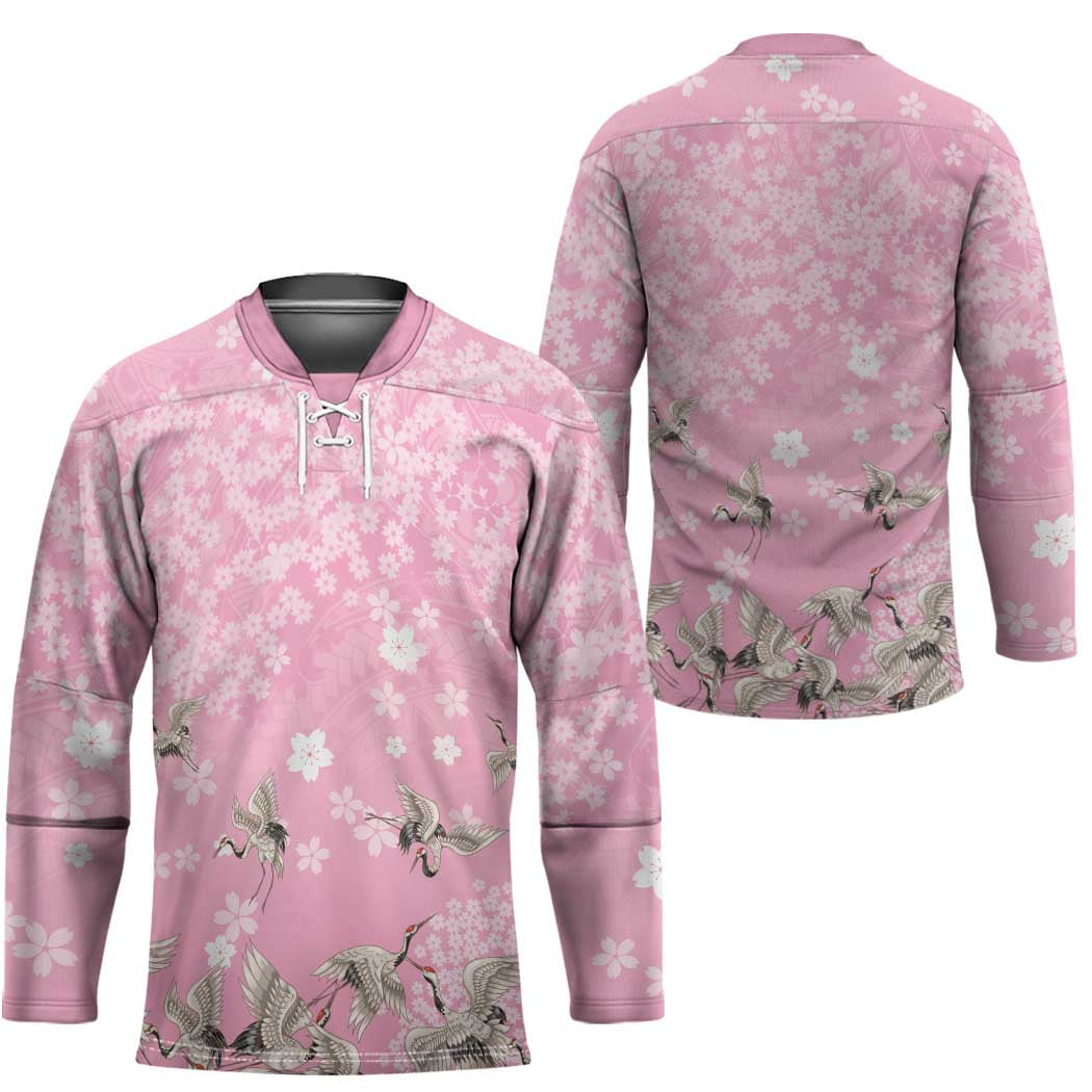 Cranes Sakura Floral Pink Pastel Hockey Jersey Hawaii Japan Culture LT01 - Polynesian Pride