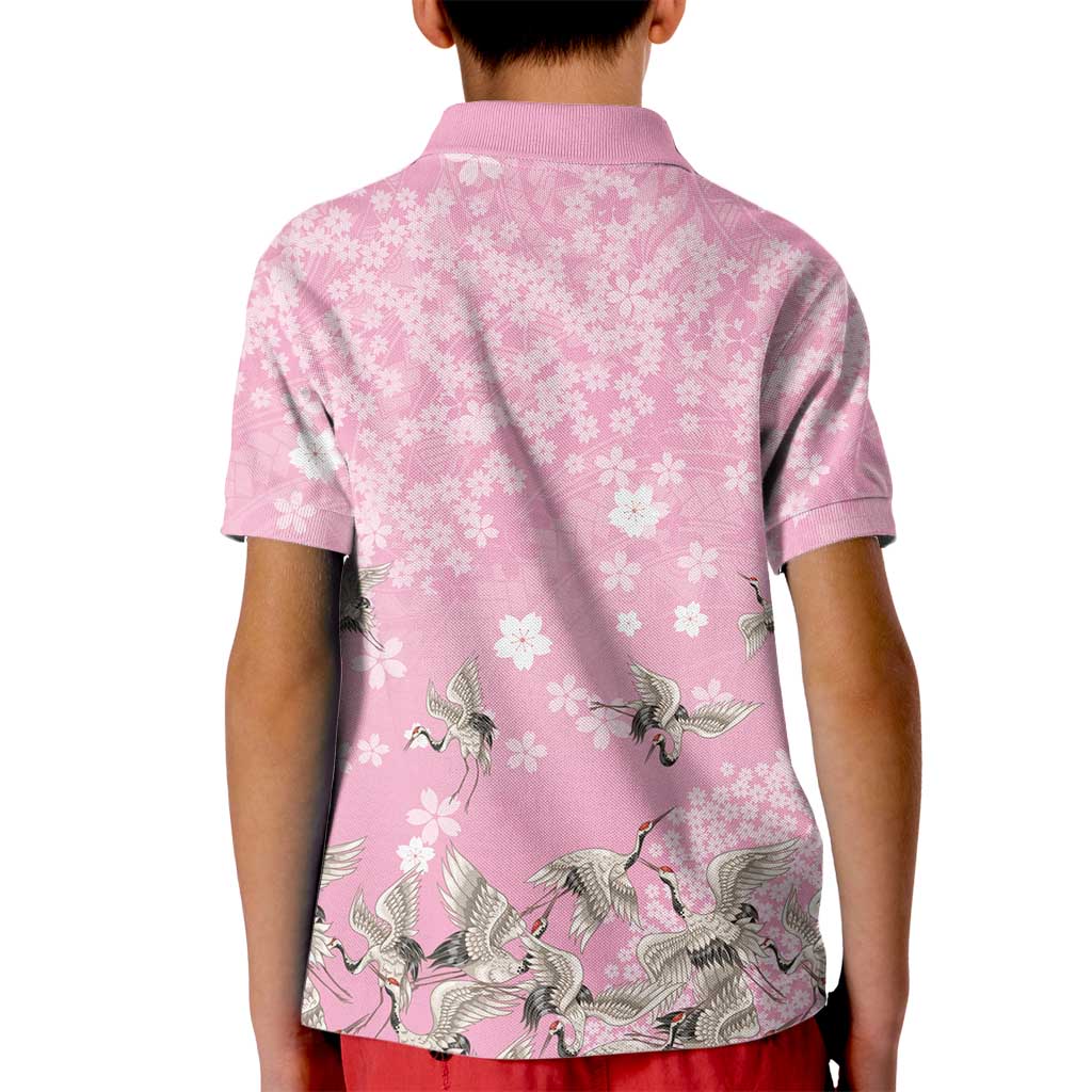 Cranes Sakura Floral Pink Pastel Kid Polo Shirt Hawaii Japan Culture - Polynesian Pride
