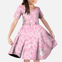 Cranes Sakura Floral Pink Pastel Kid Short Sleeve Dress Hawaii Japan Culture LT01 KID Pink - Polynesian Pride