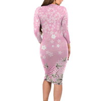 Cranes Sakura Floral Pink Pastel Long Sleeve Bodycon Dress Hawaii Japan Culture LT01 - Polynesian Pride