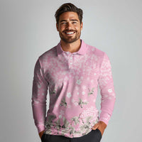 Cranes Sakura Floral Pink Pastel Long Sleeve Polo Shirt Hawaii Japan Culture LT01 - Polynesian Pride
