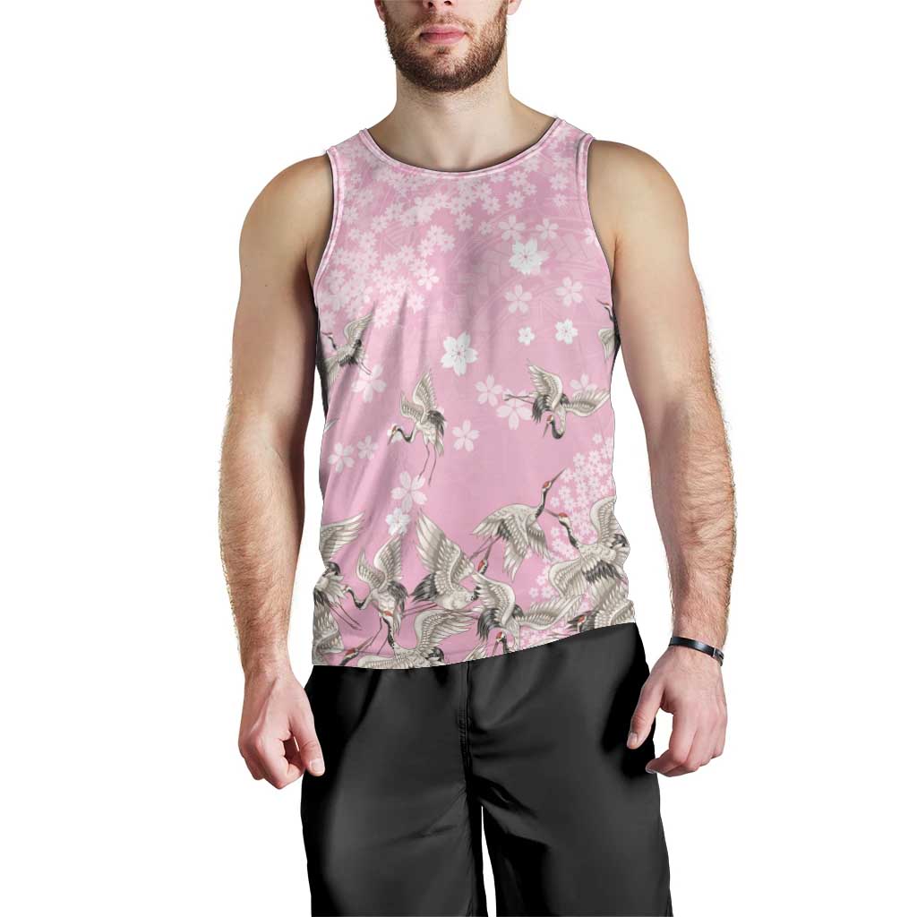 Cranes Sakura Floral Pink Pastel Men Tank Top Hawaii Japan Culture - Polynesian Pride
