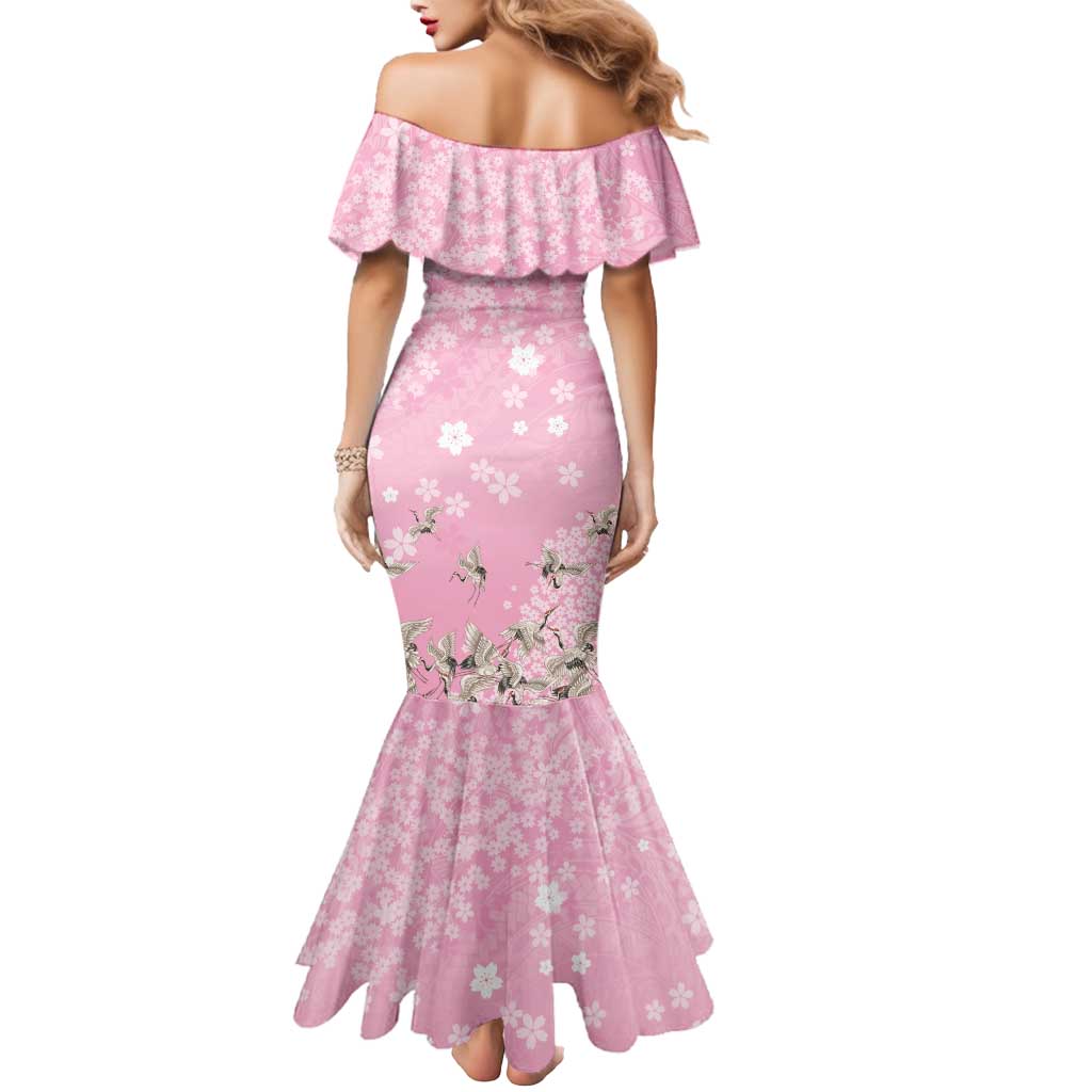 Cranes Sakura Floral Pink Pastel Mermaid Dress Hawaii Japan Culture LT01 - Polynesian Pride