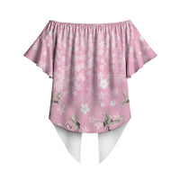 Cranes Sakura Floral Pink Pastel Off Shoulder Wrap Waist Top Hawaii Japan Culture LT01 - Polynesian Pride