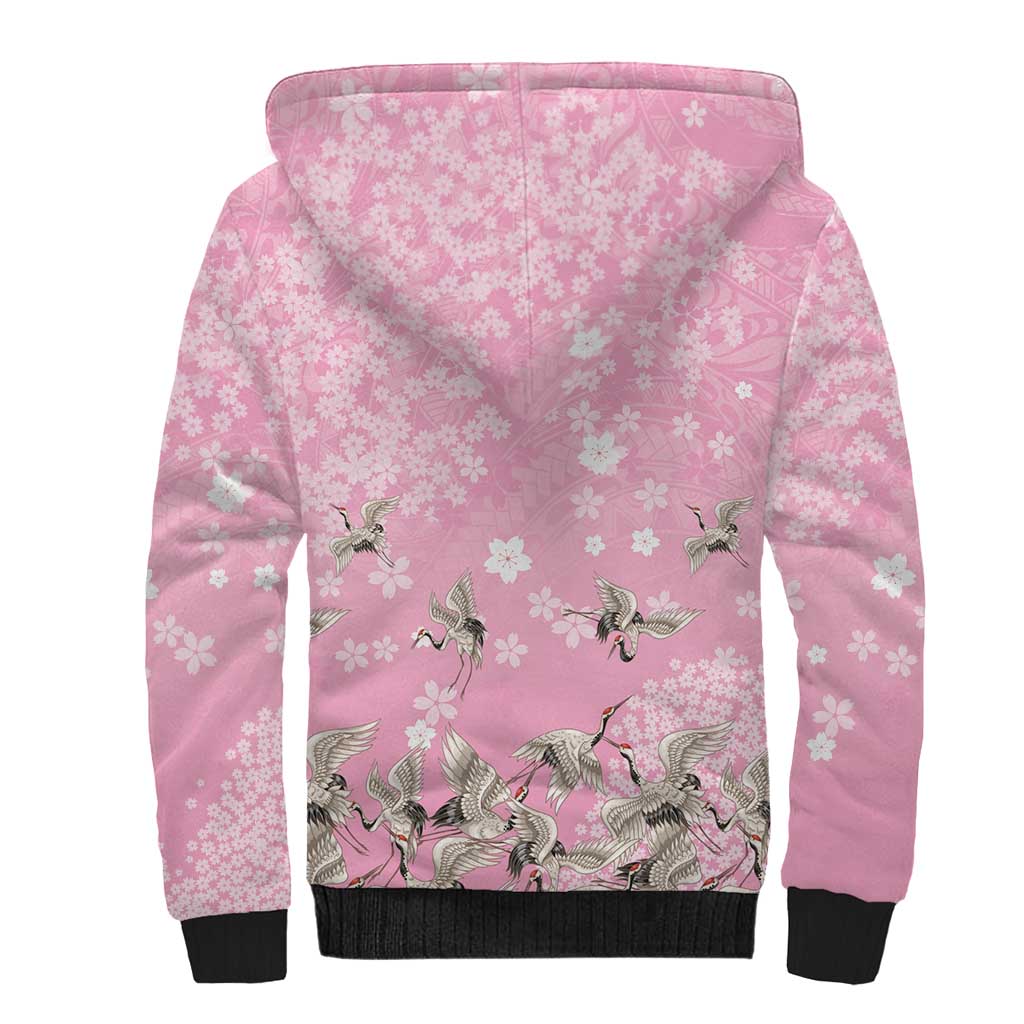 Cranes Sakura Floral Pink Pastel Sherpa Hoodie Hawaii Japan Culture LT01 - Polynesian Pride
