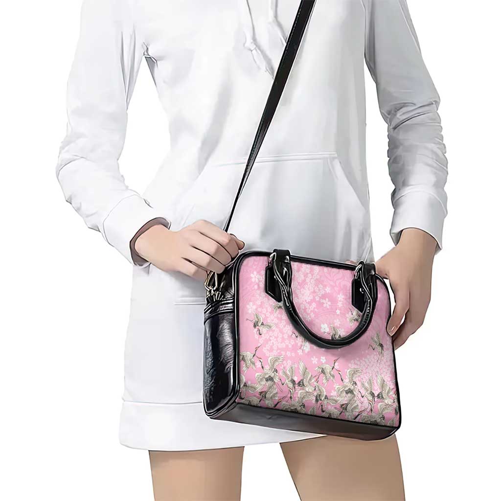 Cranes Sakura Floral Pink Pastel Shoulder Handbag Hawaii Japan Culture - Polynesian Pride