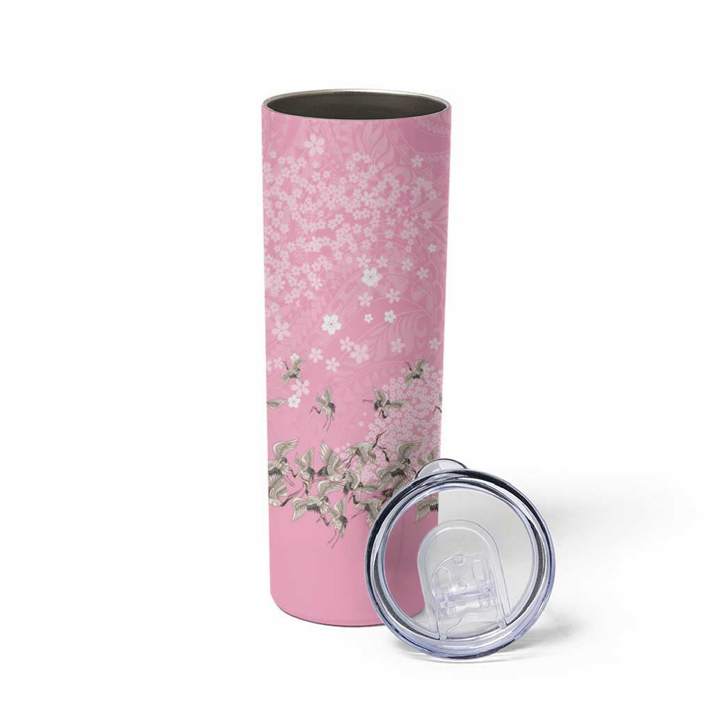 Cranes Sakura Floral Pink Pastel Skinny Tumbler Hawaii Japan Culture LT01 - Polynesian Pride