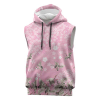 Cranes Sakura Floral Pink Pastel Sleeveless Hoodie Hawaii Japan Culture LT01 Pink - Polynesian Pride