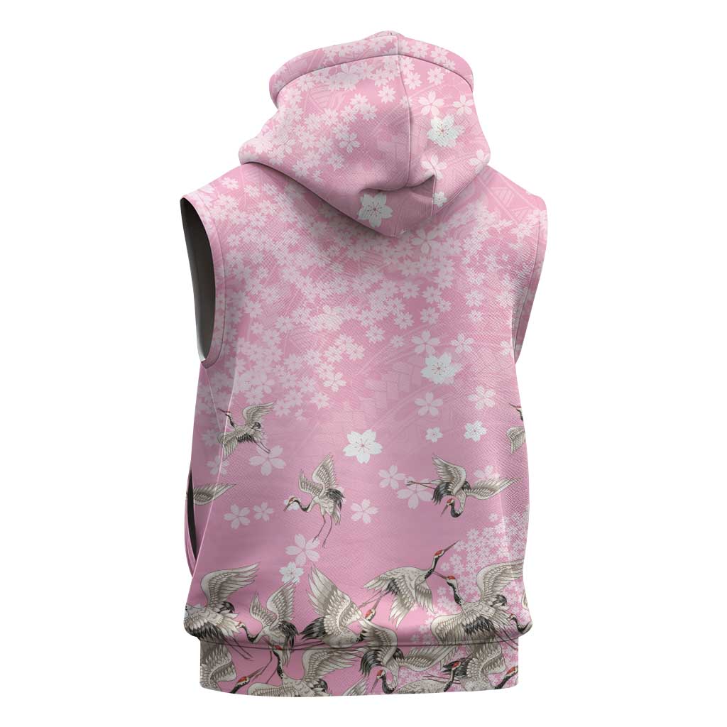 Cranes Sakura Floral Pink Pastel Sleeveless Hoodie Hawaii Japan Culture LT01 - Polynesian Pride