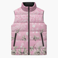 Cranes Sakura Floral Pink Pastel Sleeveless Puffer Jacket Hawaii Japan Culture LT01 Unisex Pink - Polynesian Pride