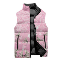 Cranes Sakura Floral Pink Pastel Sleeveless Puffer Jacket Hawaii Japan Culture LT01 - Polynesian Pride