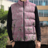 Cranes Sakura Floral Pink Pastel Sleeveless Puffer Jacket Hawaii Japan Culture LT01 - Polynesian Pride