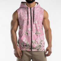 Cranes Sakura Floral Pink Pastel Sleeveless Zip Hoodie Hawaii Japan Culture LT01 - Polynesian Pride