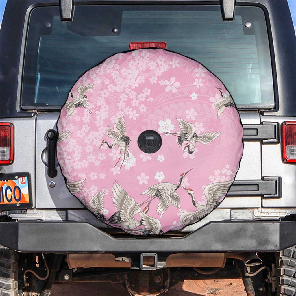 Cranes Sakura Floral Pink Pastel Spare Tire Cover Hawaii Japan Culture LT01 Pink - Polynesian Pride