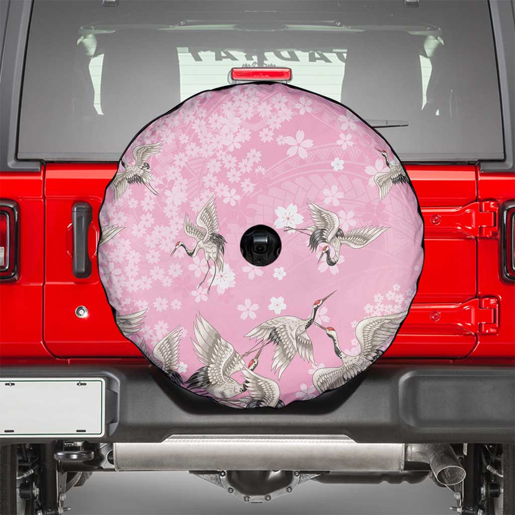 Cranes Sakura Floral Pink Pastel Spare Tire Cover Hawaii Japan Culture LT01 - Polynesian Pride