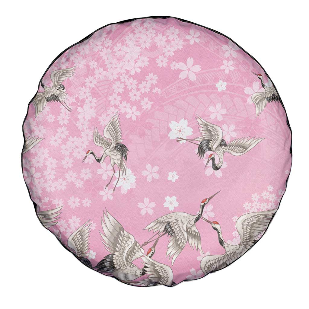 Cranes Sakura Floral Pink Pastel Spare Tire Cover Hawaii Japan Culture LT01 - Polynesian Pride