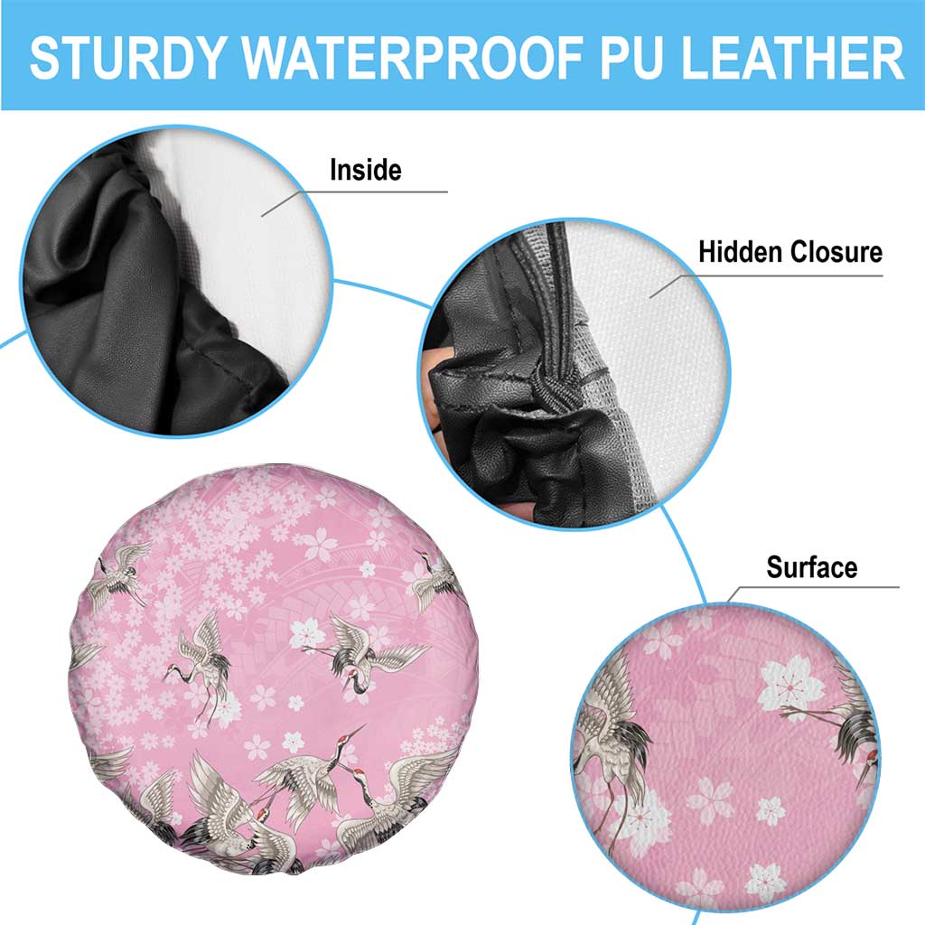 Cranes Sakura Floral Pink Pastel Spare Tire Cover Hawaii Japan Culture LT01 - Polynesian Pride