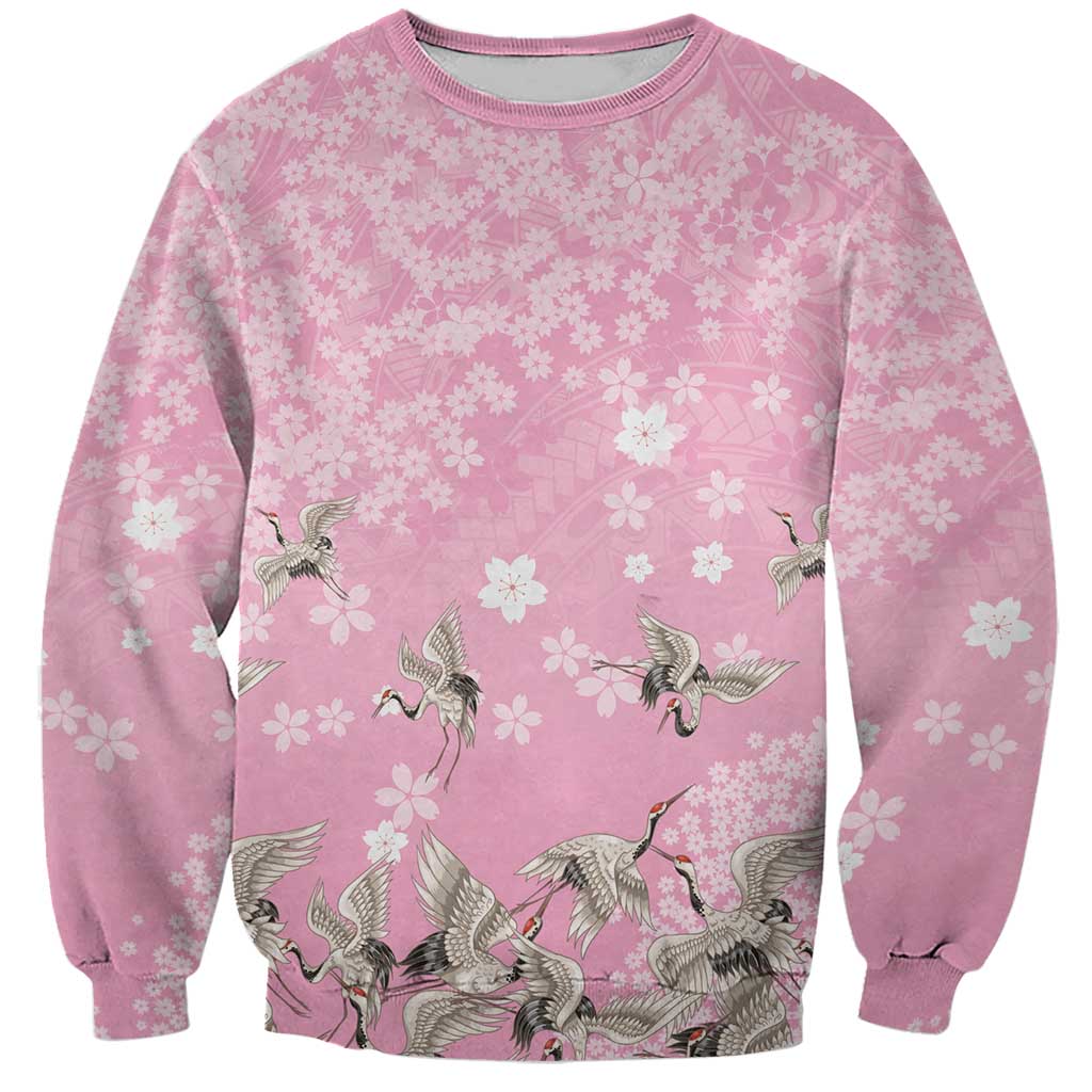 Cranes Sakura Floral Pink Pastel Sweatshirt Hawaii Japan Culture LT01 Unisex Pink - Polynesian Pride