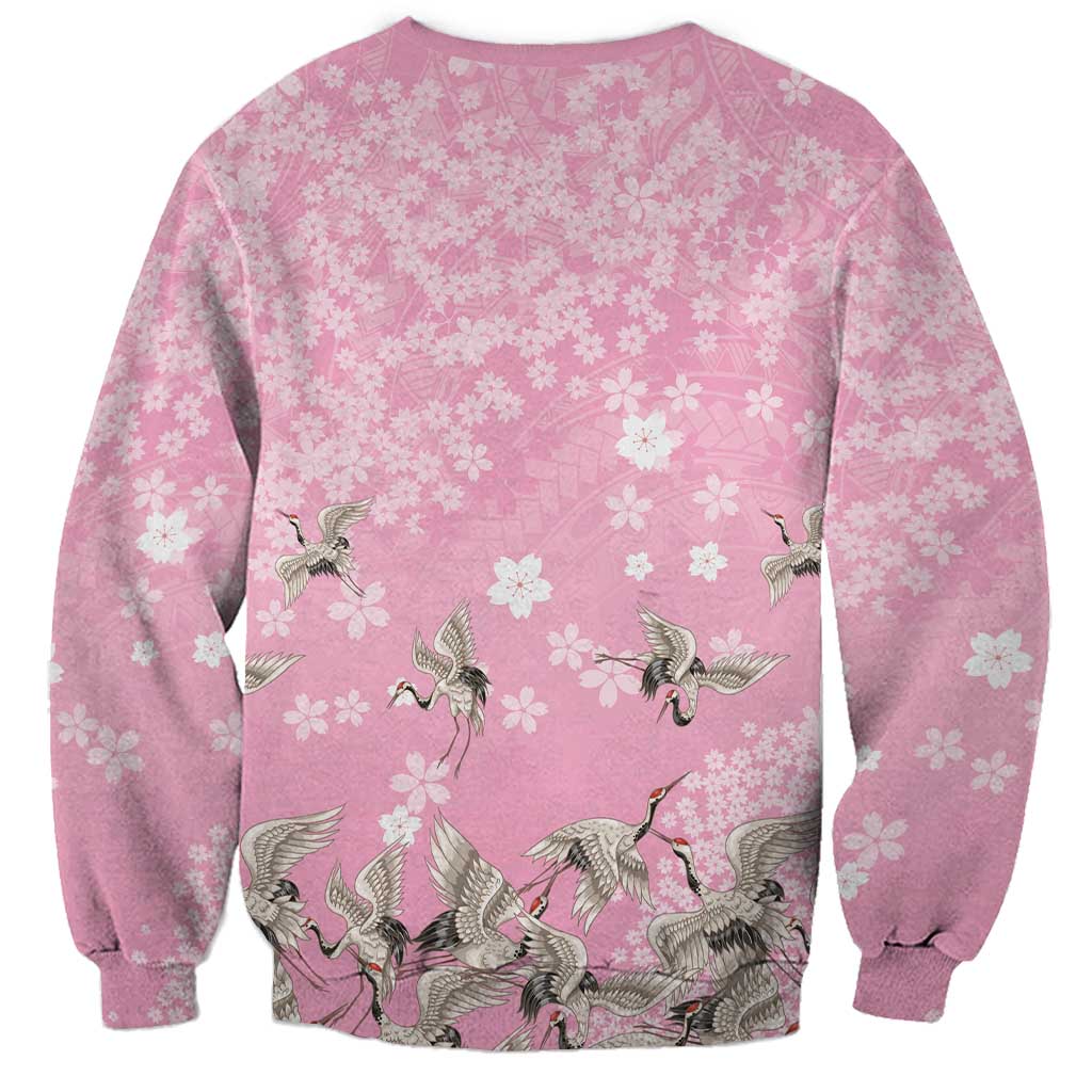 Cranes Sakura Floral Pink Pastel Sweatshirt Hawaii Japan Culture LT01 - Polynesian Pride