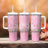 Cranes Sakura Floral Pink Pastel Tumbler With Handle Hawaii Japan Culture LT01 - Polynesian Pride