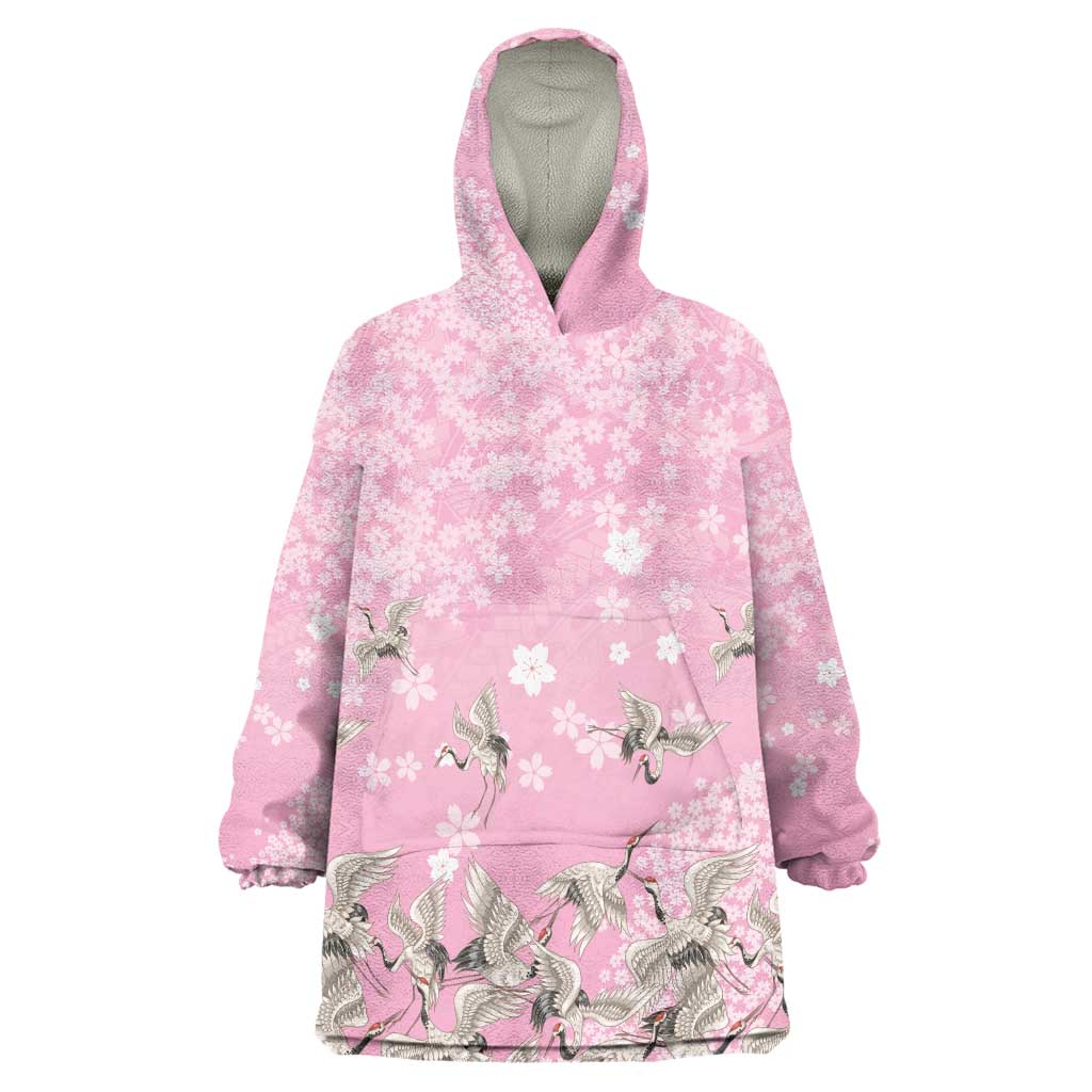 Cranes Sakura Floral Pink Pastel Wearable Blanket Hoodie Hawaii Japan Culture LT01 One Size Pink - Polynesian Pride