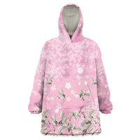Cranes Sakura Floral Pink Pastel Wearable Blanket Hoodie Hawaii Japan Culture LT01 One Size Pink - Polynesian Pride