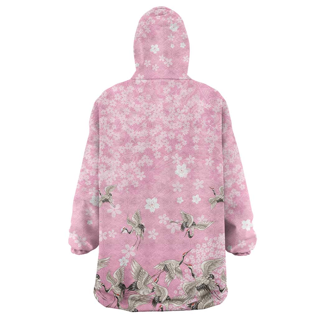 Cranes Sakura Floral Pink Pastel Wearable Blanket Hoodie Hawaii Japan Culture LT01 - Polynesian Pride
