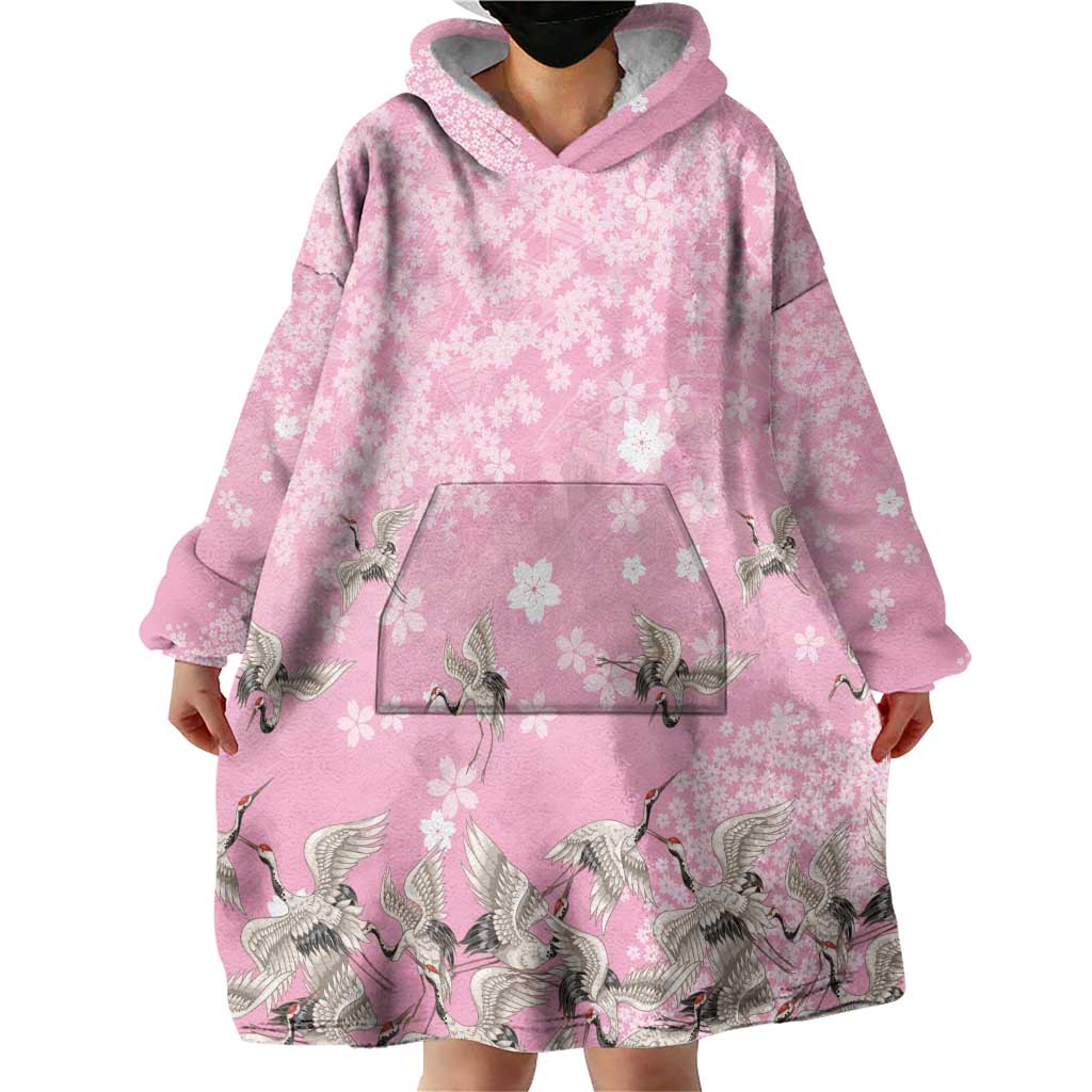 Cranes Sakura Floral Pink Pastel Wearable Blanket Hoodie Hawaii Japan Culture LT01 - Polynesian Pride