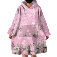 Cranes Sakura Floral Pink Pastel Wearable Blanket Hoodie Hawaii Japan Culture LT01 - Polynesian Pride