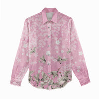 Cranes Sakura Floral Pink Pastel Women Casual Shirt Hawaii Japan Culture LT01 - Polynesian Pride