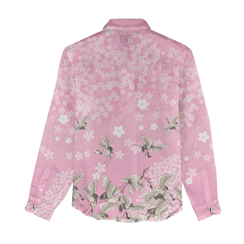 Cranes Sakura Floral Pink Pastel Women Casual Shirt Hawaii Japan Culture LT01 - Polynesian Pride