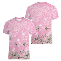 Cranes Sakura Floral Pink Pastel Women V-Neck T-Shirt Hawaii Japan Culture LT01 - Polynesian Pride