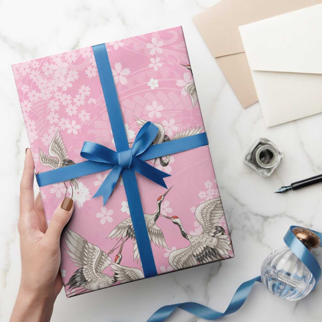 Cranes Sakura Floral Pink Pastel Wrapping Paper Hawaii Japan Culture