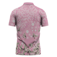 Cranes Sakura Floral Pink Pastel Zipper Polo Shirt Hawaii Japan Culture LT01 - Polynesian Pride
