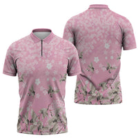 Cranes Sakura Floral Pink Pastel Zipper Polo Shirt Hawaii Japan Culture LT01 - Polynesian Pride
