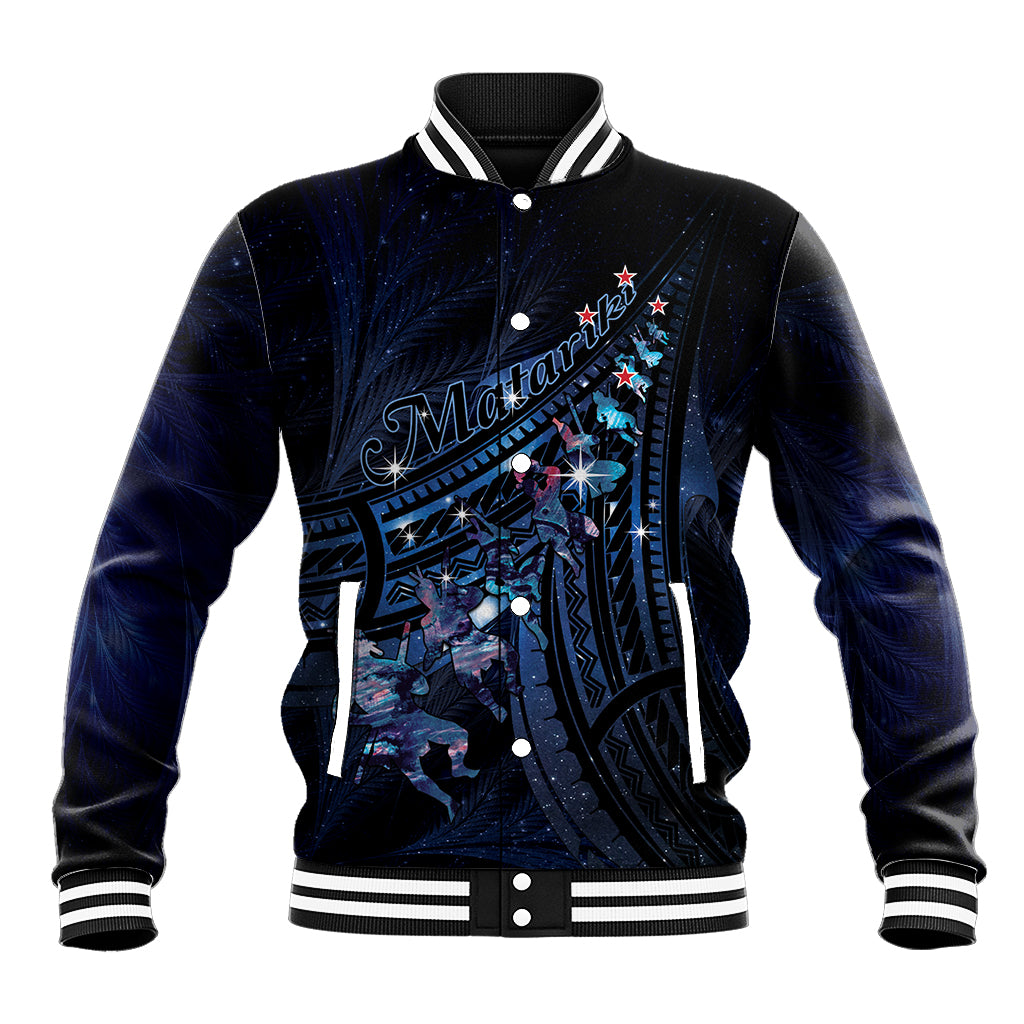 Personalised Matariki Paua Shell New Zealand Baseball Jacket Haka Dance At The Starry Night LT01 Unisex Black - Polynesian Pride