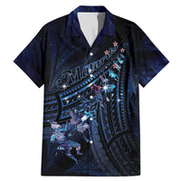 Personalised Matariki Paua Shell New Zealand Family Matching Mermaid Dress and Hawaiian Shirt Haka Dance At The Starry Night LT01 Dad's Shirt - Short Sleeve Black - Polynesian Pride
