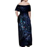 Personalised Matariki Paua Shell New Zealand Family Matching Off Shoulder Maxi Dress and Hawaiian Shirt Haka Dance At The Starry Night LT01 - Polynesian Pride
