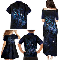 Personalised Matariki Paua Shell New Zealand Family Matching Puletasi and Hawaiian Shirt Haka Dance At The Starry Night LT01 - Polynesian Pride