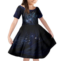 Personalised Matariki Paua Shell New Zealand Family Matching Summer Maxi Dress and Hawaiian Shirt Haka Dance At The Starry Night LT01 Daughter's Dress Black - Polynesian Pride
