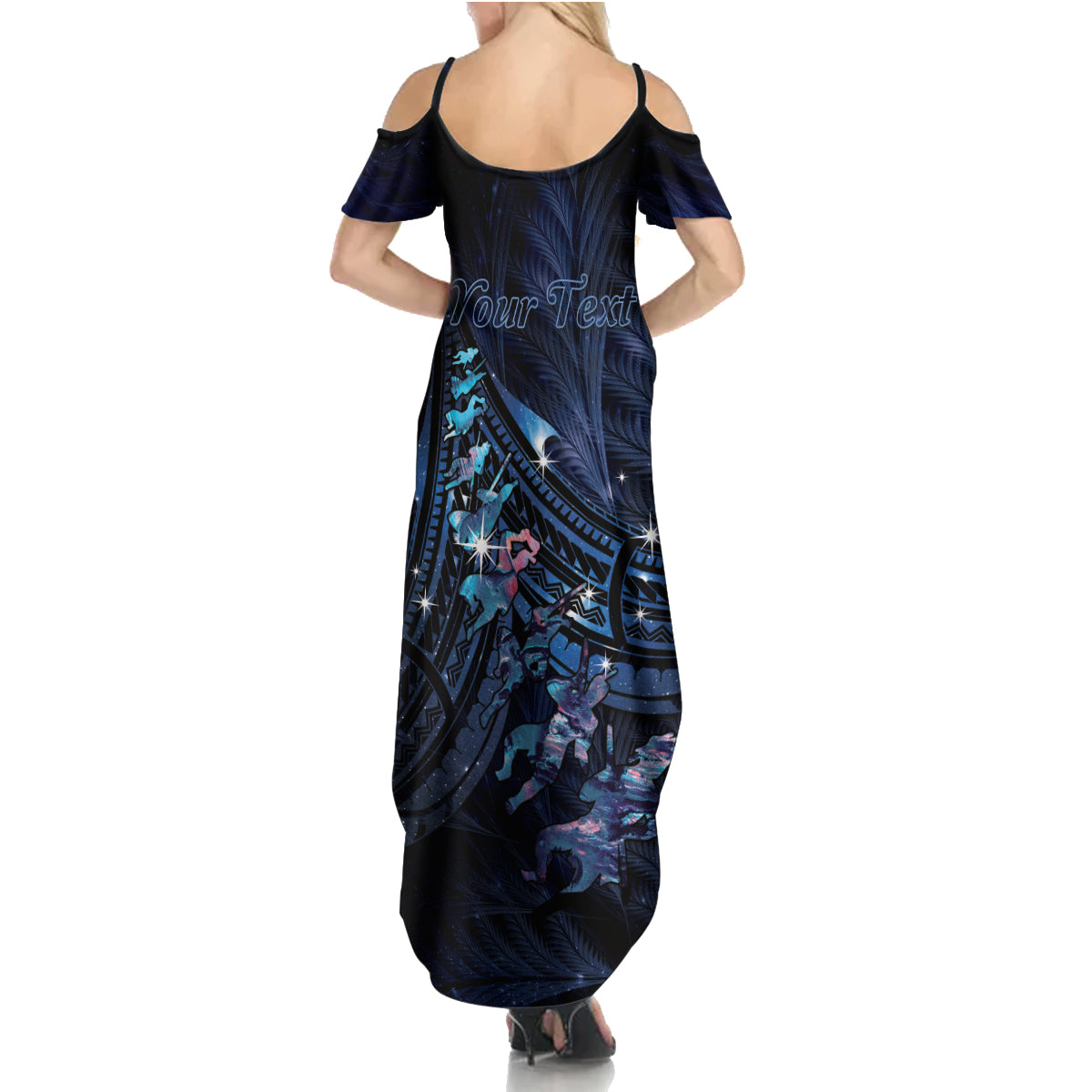 Personalised Matariki Paua Shell New Zealand Family Matching Summer Maxi Dress and Hawaiian Shirt Haka Dance At The Starry Night LT01 - Polynesian Pride