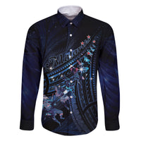 Personalised Matariki Paua Shell New Zealand Family Matching Tank Maxi Dress and Hawaiian Shirt Haka Dance At The Starry Night LT01 Dad's Shirt - Long Sleeve Black - Polynesian Pride