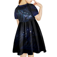 Personalised Matariki Paua Shell New Zealand Kid Short Sleeve Dress Haka Dance At The Starry Night LT01 - Polynesian Pride