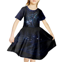 Personalised Matariki Paua Shell New Zealand Kid Short Sleeve Dress Haka Dance At The Starry Night LT01 - Polynesian Pride