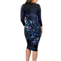 Personalised Matariki Paua Shell New Zealand Long Sleeve Bodycon Dress Haka Dance At The Starry Night LT01 - Polynesian Pride