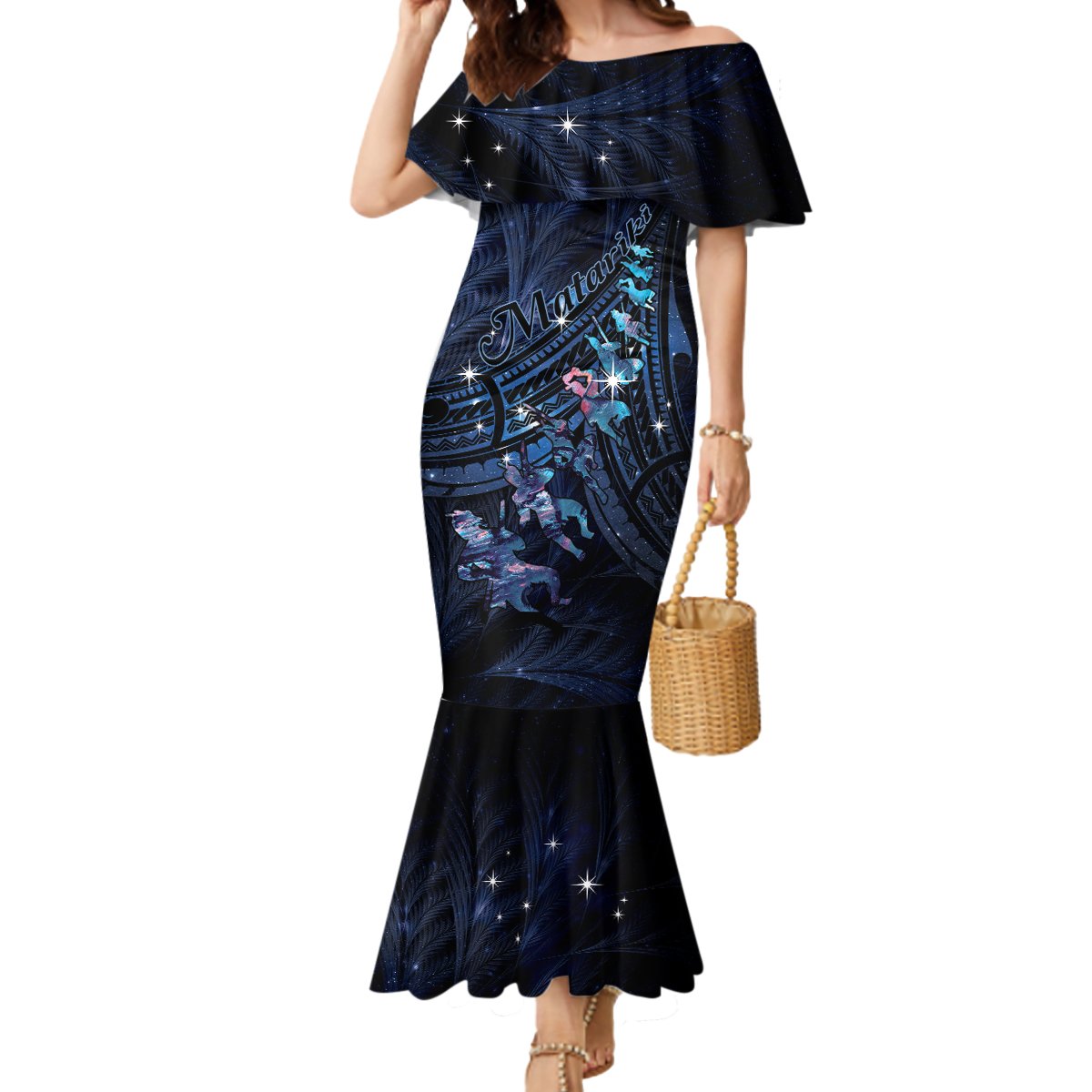 Personalised Matariki Paua Shell New Zealand Mermaid Dress Haka Dance At The Starry Night LT01 Women Black - Polynesian Pride