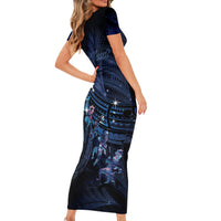Personalised Matariki Paua Shell New Zealand Short Sleeve Bodycon Dress Haka Dance At The Starry Night LT01 - Polynesian Pride