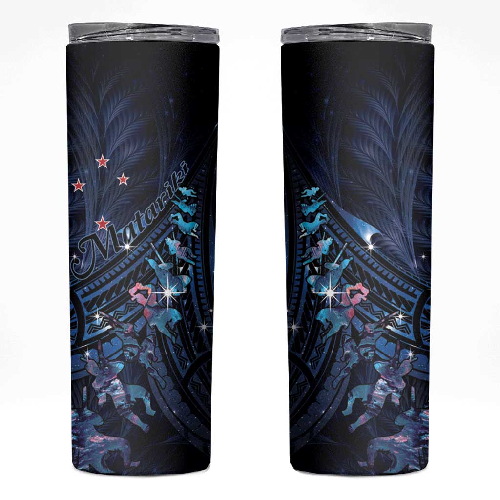 Matariki Paua Shell New Zealand Skinny Tumbler Haka Dance At The Starry Night LT01 Black - Polynesian Pride